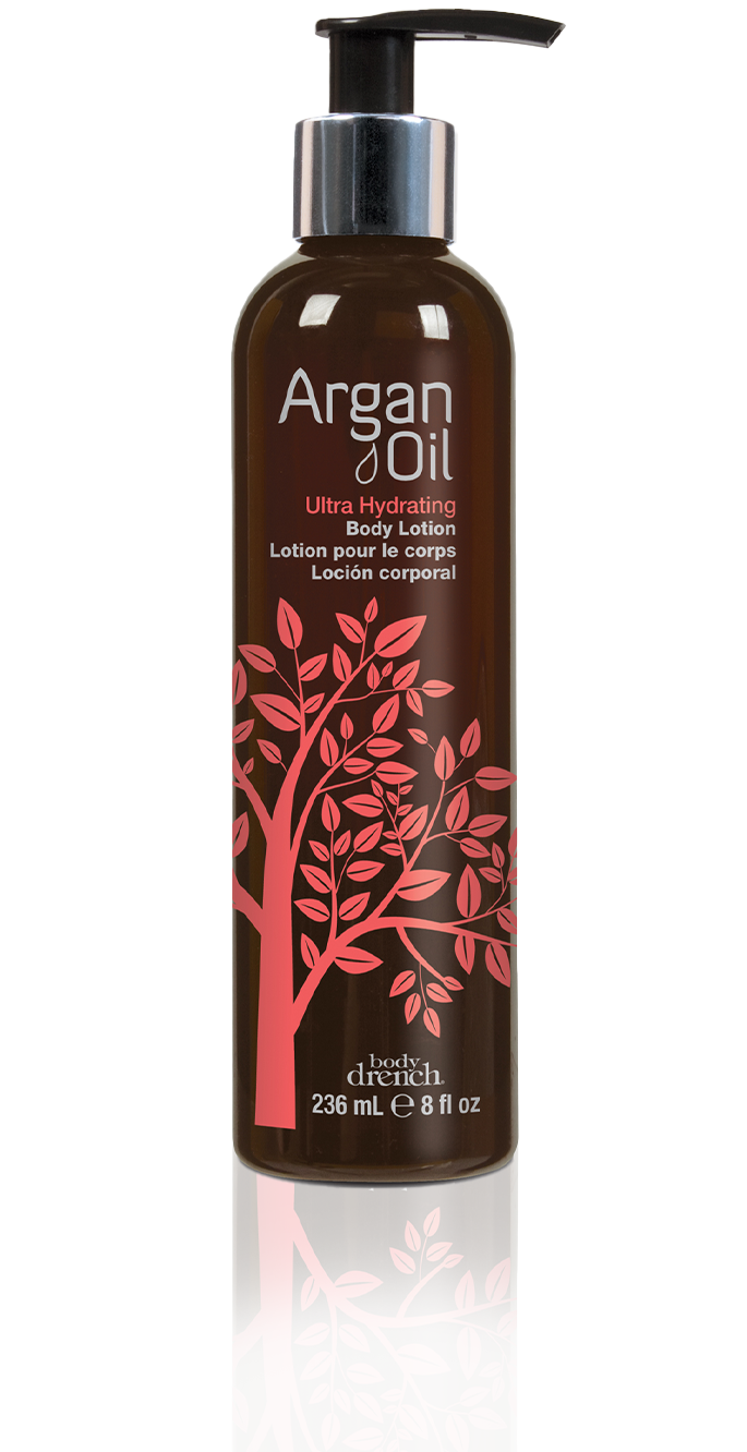Body Drench Argan Oil Ultra Hydrating Lotion – Moisturizing body lotion with argan oil in an elegant 8 fl oz pump bottle.