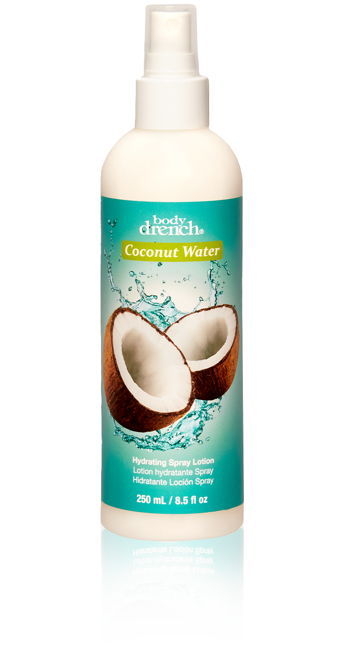 Body Drench Coconut Water Hydrating Spray Lotion for skin hydration and nourishment, 250ml.