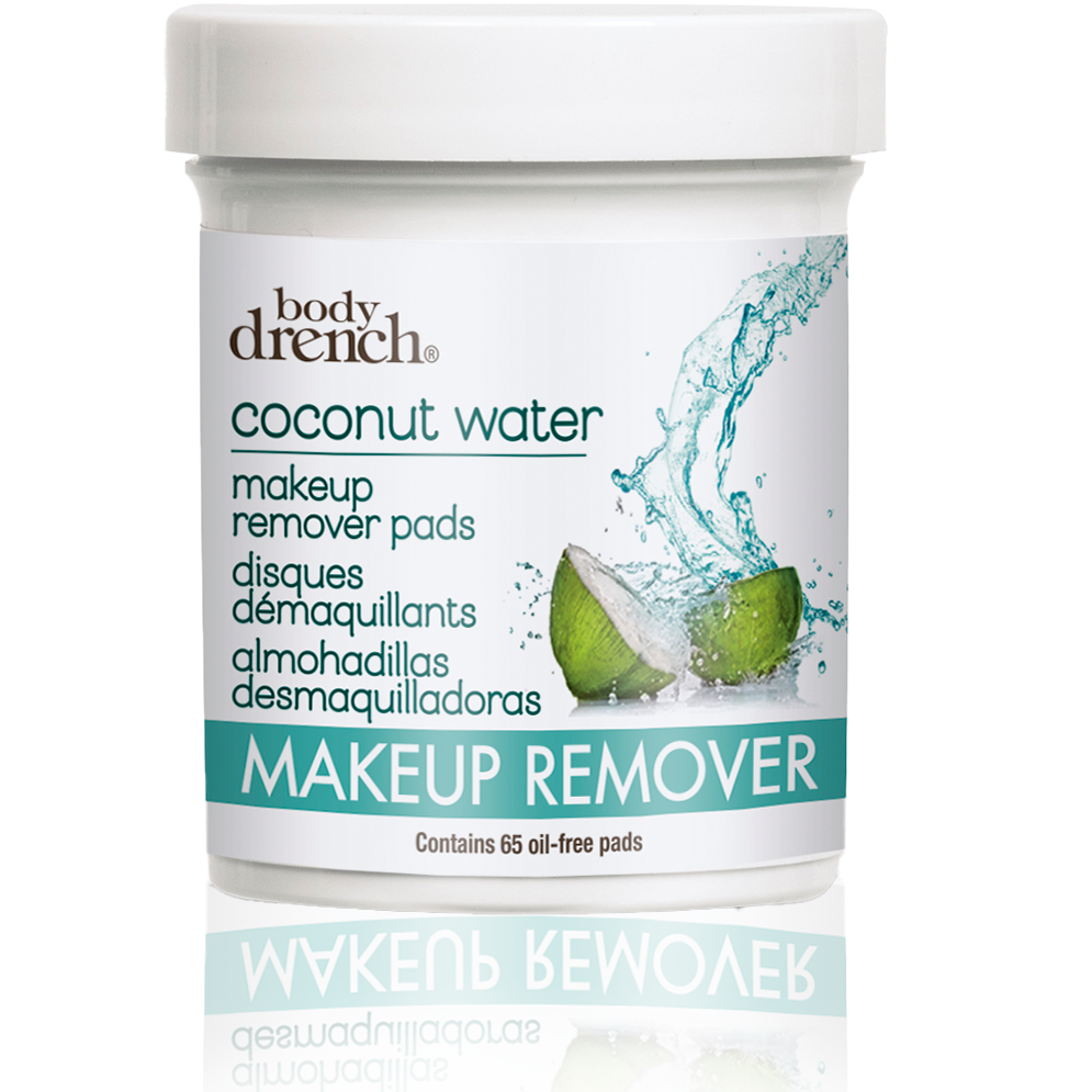 Body Drench Coconut Water Makeup Remover Pads with oil-free formula for gentle cleansing, 65 pads.