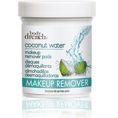 Body Drench Coconut Water Makeup Remover Pads with oil-free formula for gentle cleansing, 65 pads.