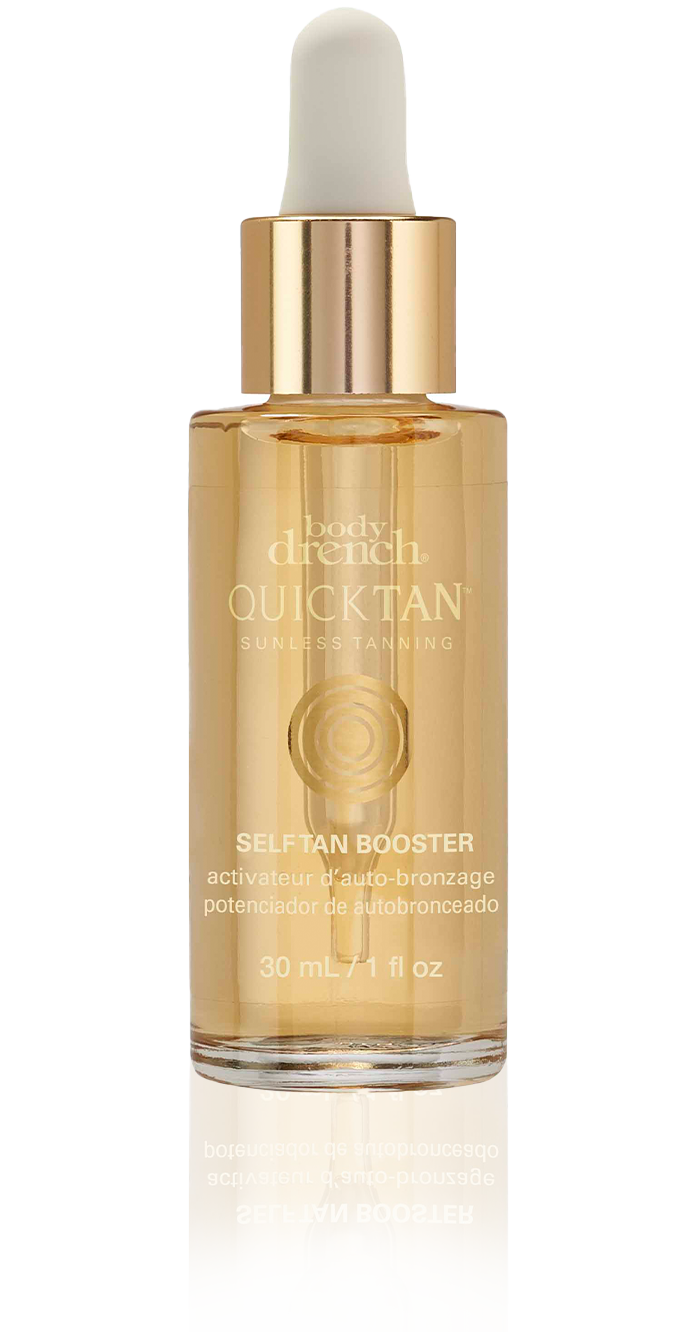 Body Drench QuickTan Self Tan Booster – Tanning drops for a customizable sun-kissed glow in a 1 fl oz dropper bottle.