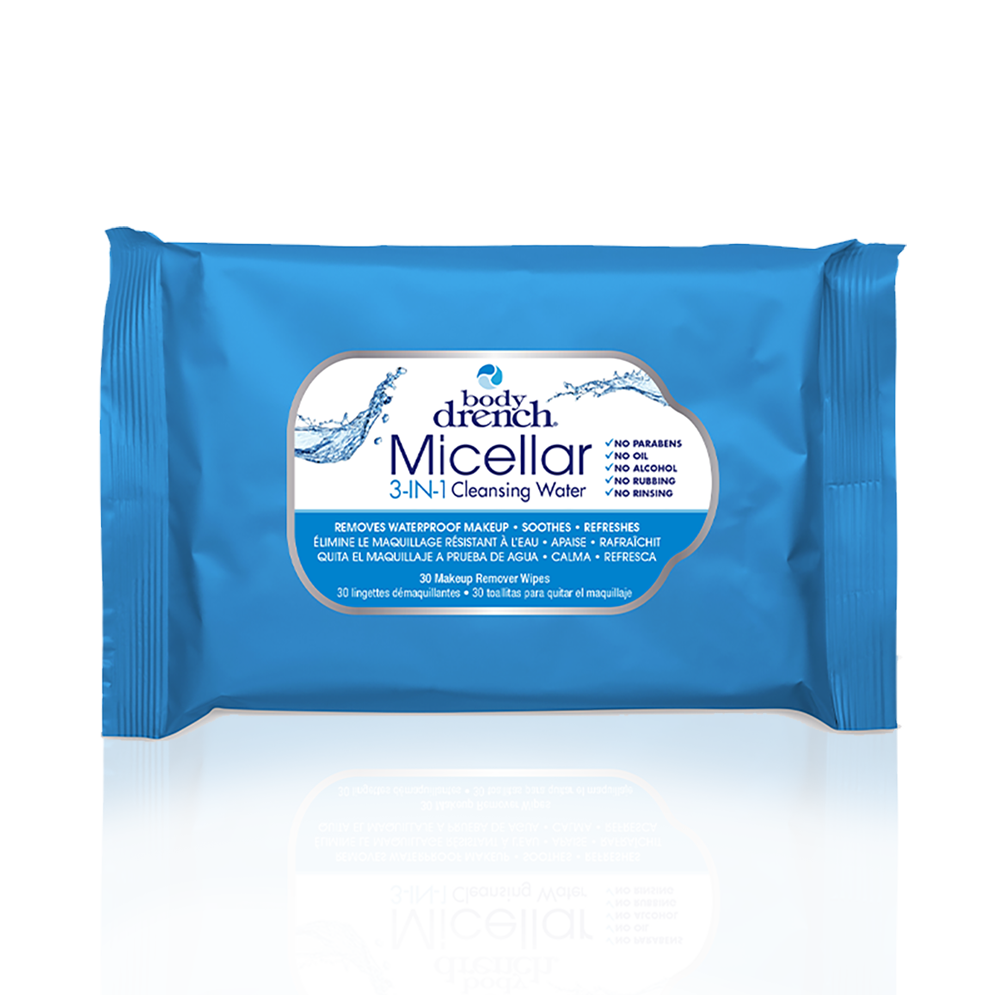 Body Drench Micellar 3-IN-1 Cleansing Water Makeup Remover Wipes – 30 Count Micellar wipes remove makeup, cleanse, and refresh skin.